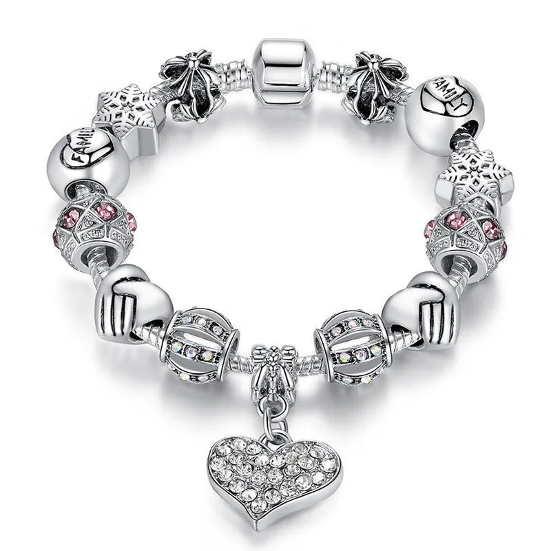 Luxury Brand Women Bracelet Silver Plated Crystal Charm Bracelet for Women Beads Bracelets & Bangles Jewelry Gift PS3307