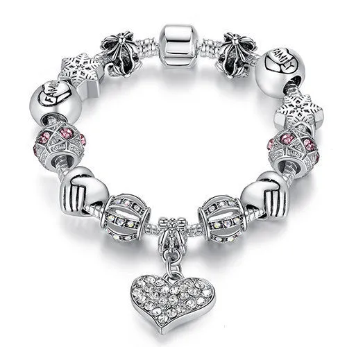 Luxury Brand Women Bracelet Silver Plated Crystal Charm Bracelet for Women Beads Bracelets & Bangles Jewelry Gift PS3307