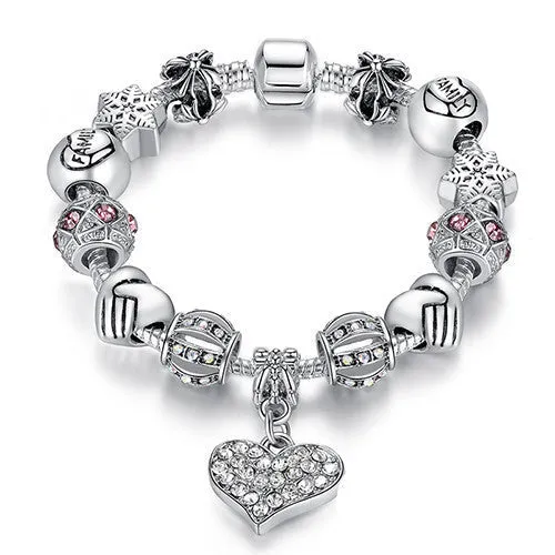 Luxury Brand Women Bracelet Silver Plated Crystal Charm Bracelet for Women Beads Bracelets & Bangles Jewelry Gift PS3307
