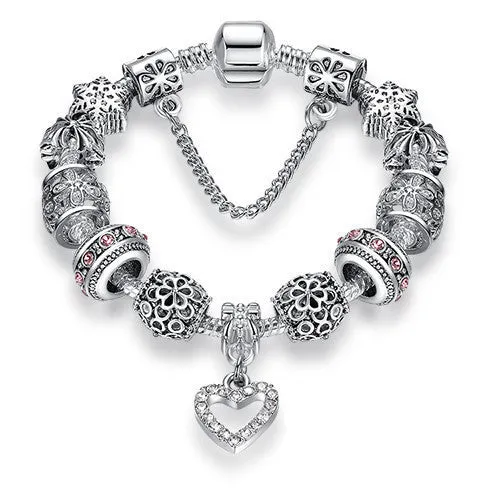 Luxury Brand Women Bracelet Silver Plated Crystal Charm Bracelet for Women Beads Bracelets & Bangles Jewelry Gift PS3307