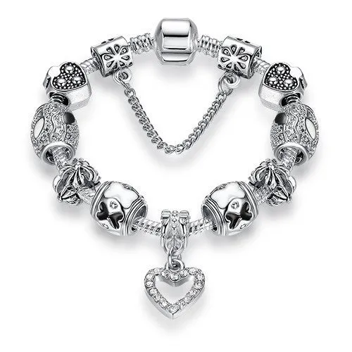 Luxury Brand Women Bracelet Silver Plated Crystal Charm Bracelet for Women Beads Bracelets & Bangles Jewelry Gift PS3307