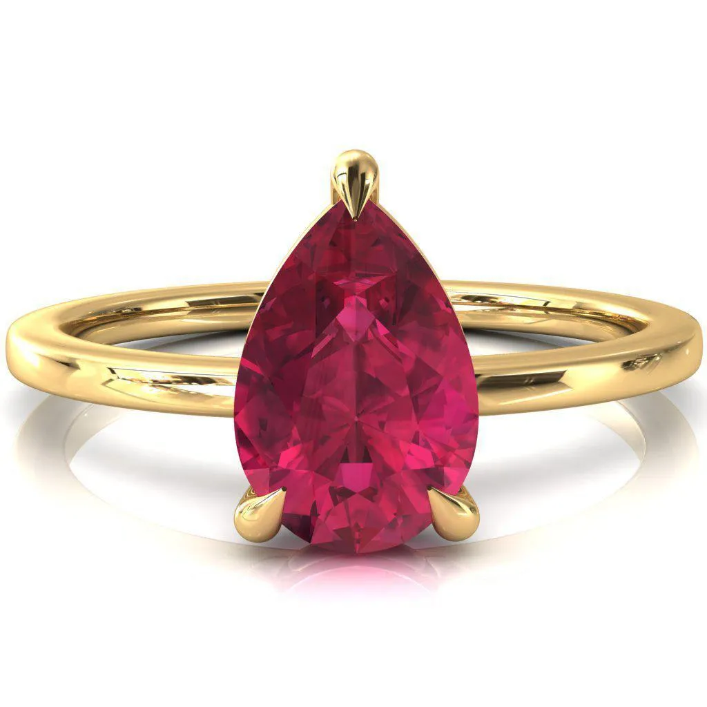 Lyla Pear Ruby 4 Claw Prong Single Rail Solitaire Ring