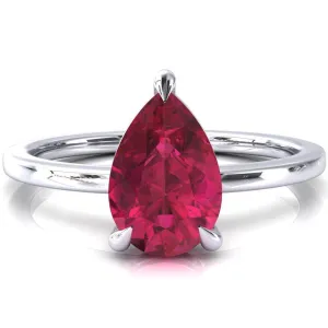 Lyla Pear Ruby 4 Claw Prong Single Rail Solitaire Ring