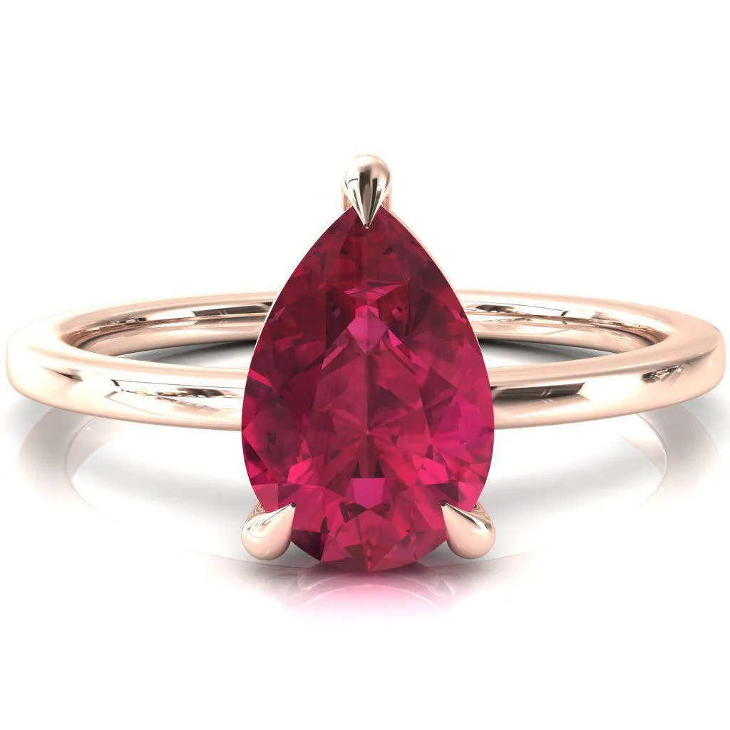 Lyla Pear Ruby 4 Claw Prong Single Rail Solitaire Ring