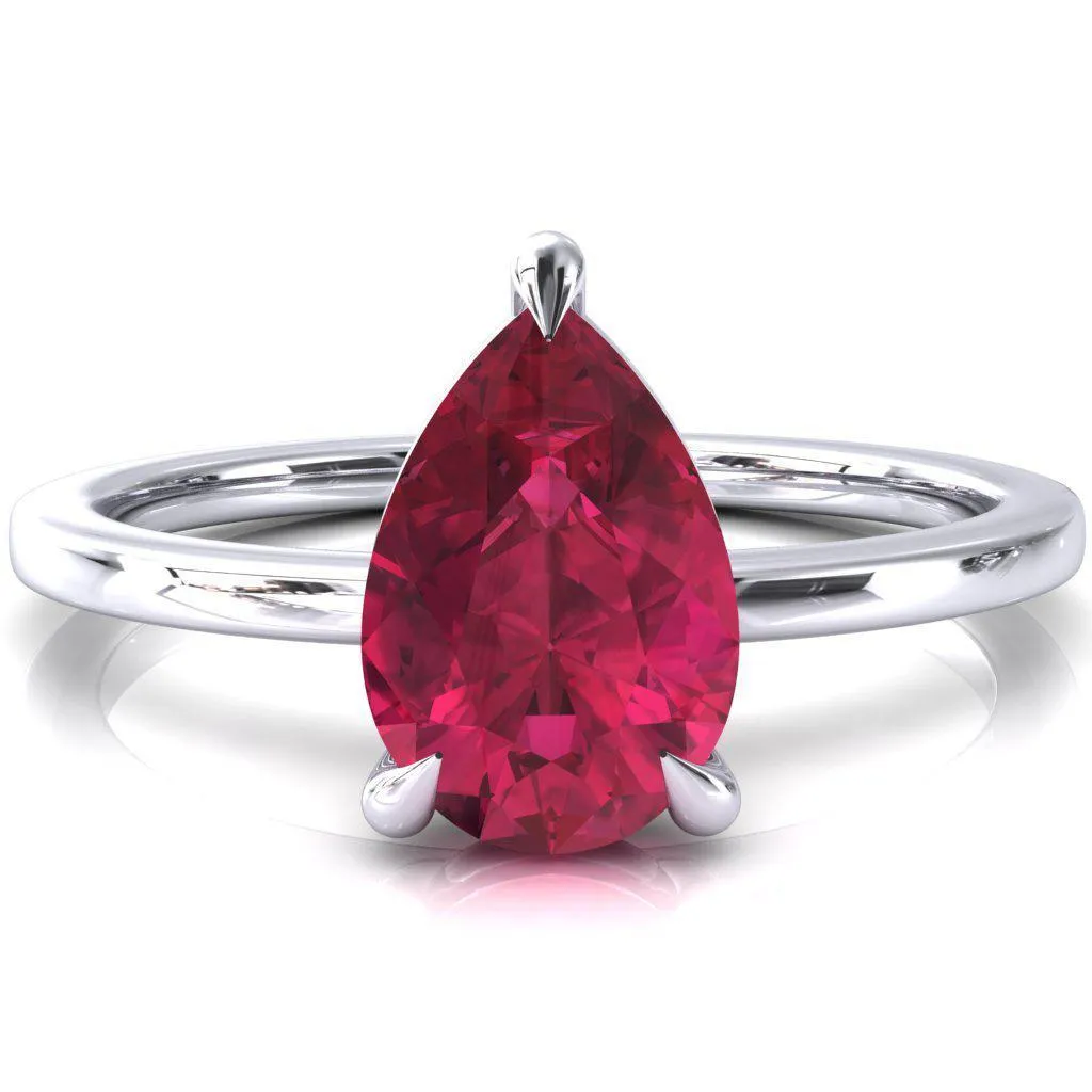 Lyla Pear Ruby 4 Claw Prong Single Rail Solitaire Ring