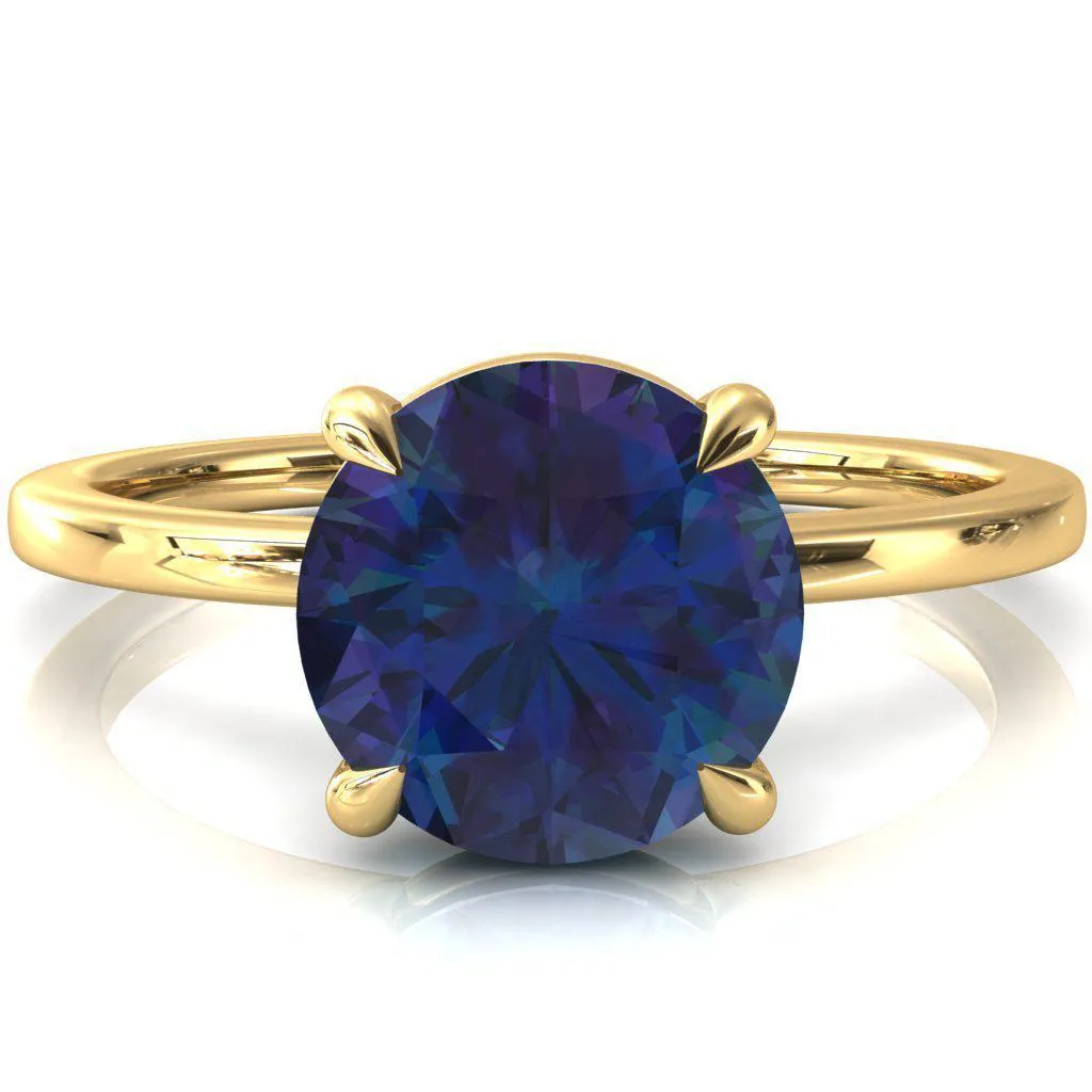 Lyla Round Alexandrite 4 Claw Prong Single Rail Solitaire Ring