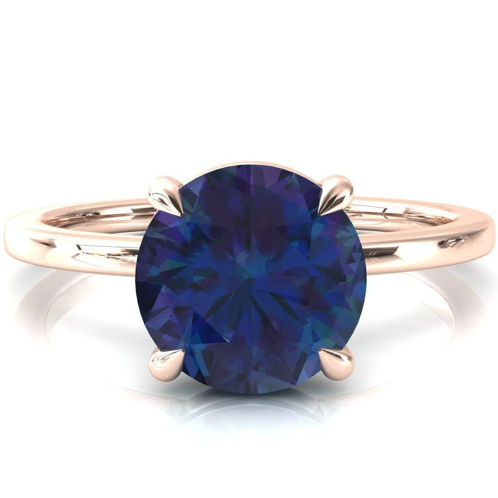 Lyla Round Alexandrite 4 Claw Prong Single Rail Solitaire Ring