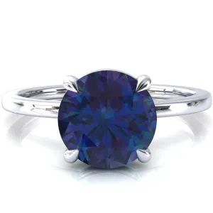 Lyla Round Alexandrite 4 Claw Prong Single Rail Solitaire Ring