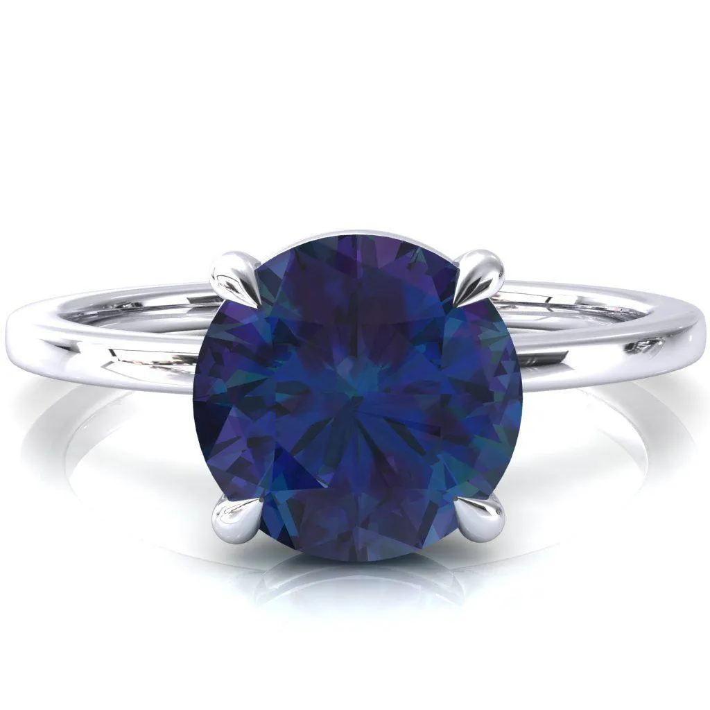 Lyla Round Alexandrite 4 Claw Prong Single Rail Solitaire Ring