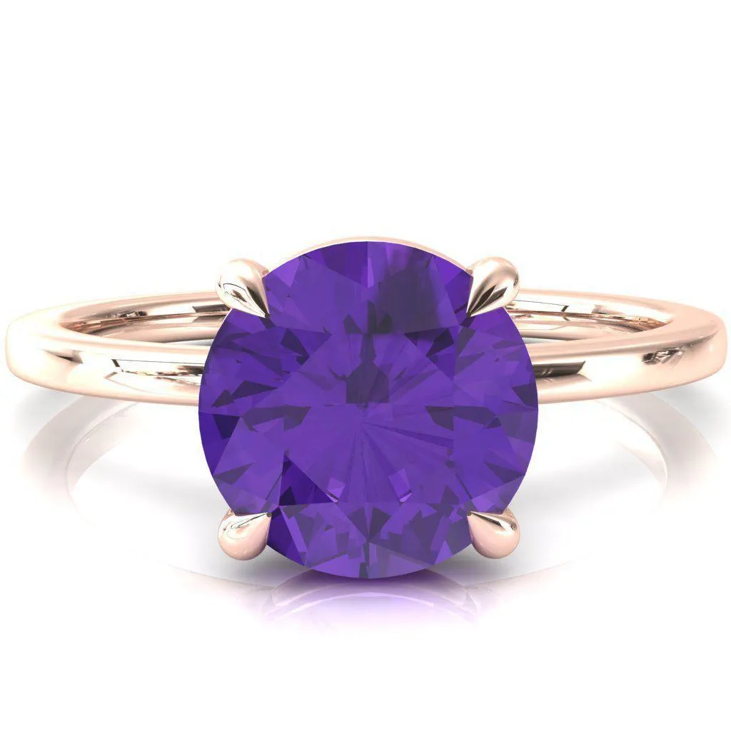 Lyla Round Amethyst 4 Claw Prong Single Rail Solitaire Ring