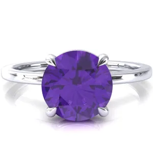 Lyla Round Amethyst 4 Claw Prong Single Rail Solitaire Ring