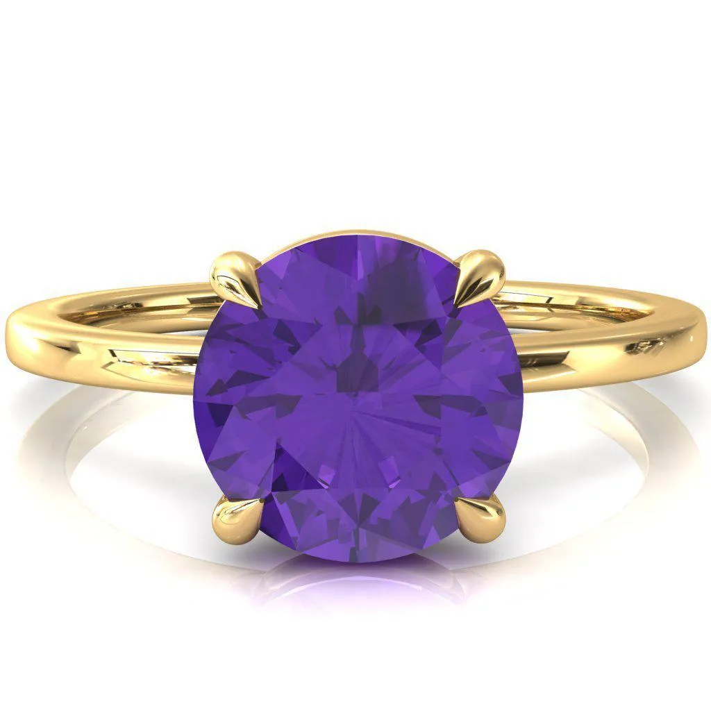 Lyla Round Amethyst 4 Claw Prong Single Rail Solitaire Ring