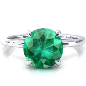 Lyla Round Emerald 4 Claw Prong Single Rail Solitaire Ring