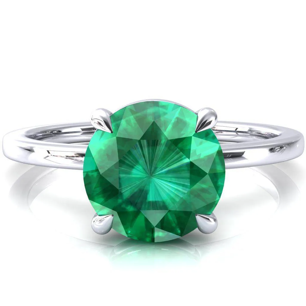 Lyla Round Emerald 4 Claw Prong Single Rail Solitaire Ring