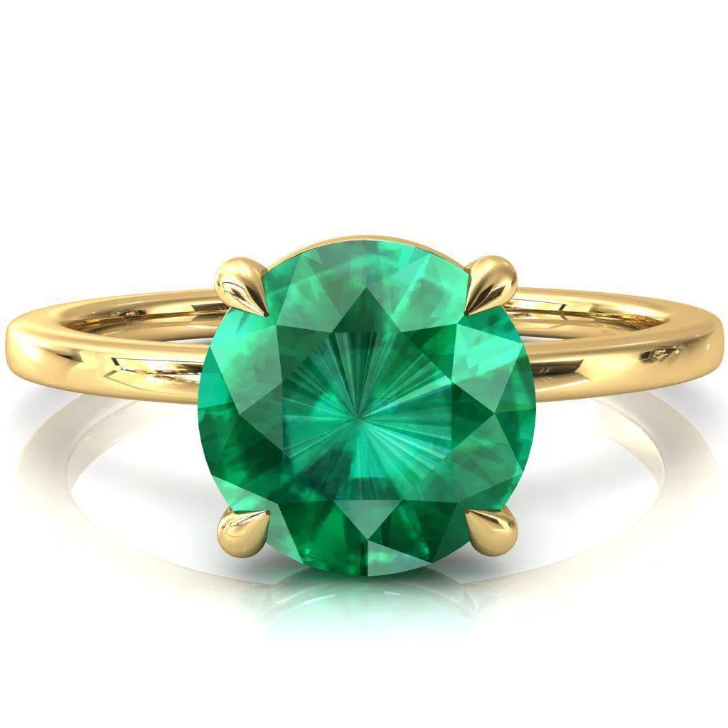 Lyla Round Emerald 4 Claw Prong Single Rail Solitaire Ring