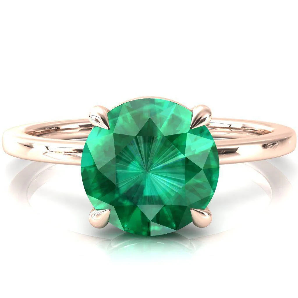 Lyla Round Emerald 4 Claw Prong Single Rail Solitaire Ring