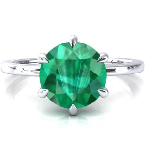 Lyla Round Emerald 6 Claw Prong Single Rail Solitaire Ring