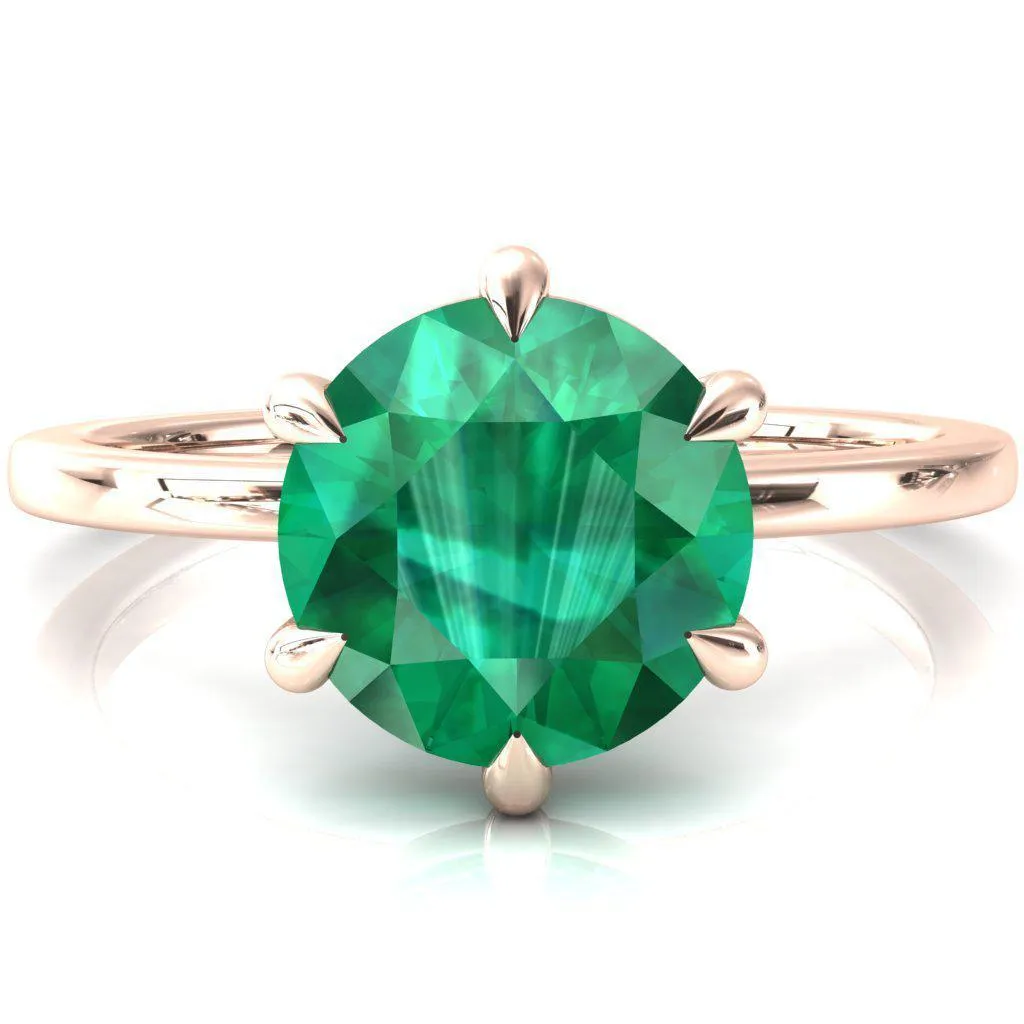Lyla Round Emerald 6 Claw Prong Single Rail Solitaire Ring
