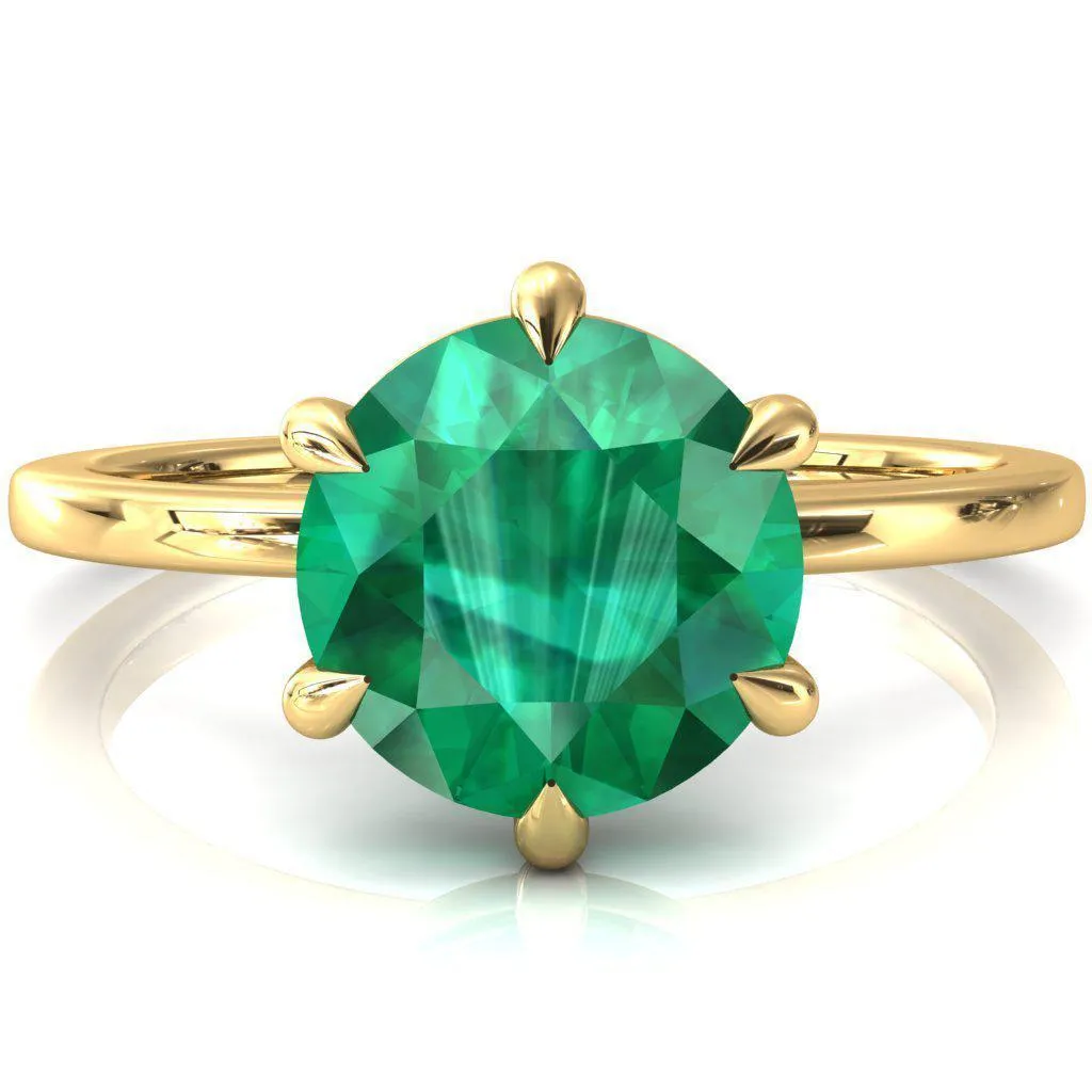 Lyla Round Emerald 6 Claw Prong Single Rail Solitaire Ring