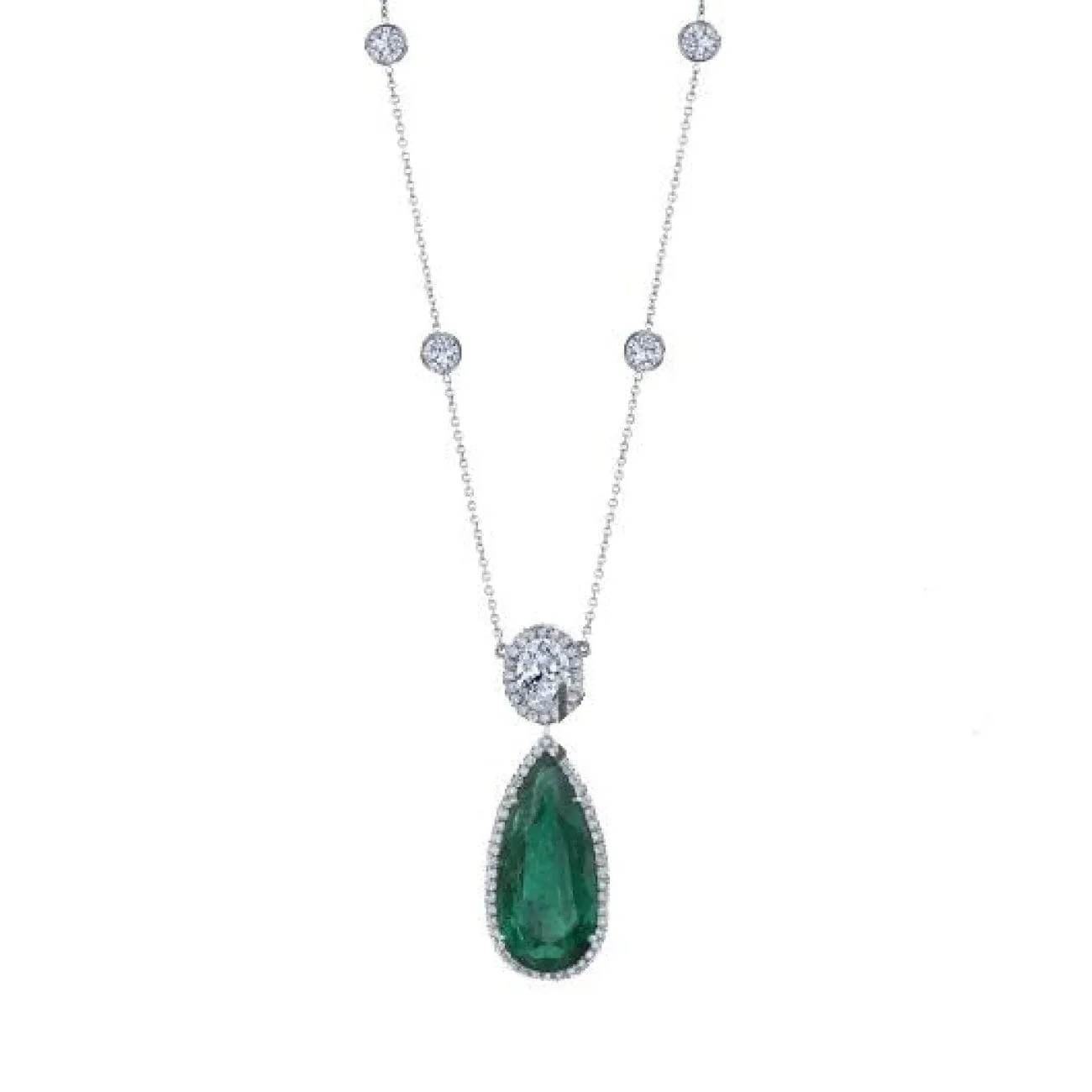 Manfredi Jewels - Pear Shape green emerald necklace