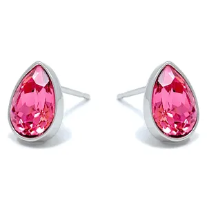 Mary Small Stud Earrings with Pink Rose Drop Crystals from Swarovski Silver Toned Rhodium Plated