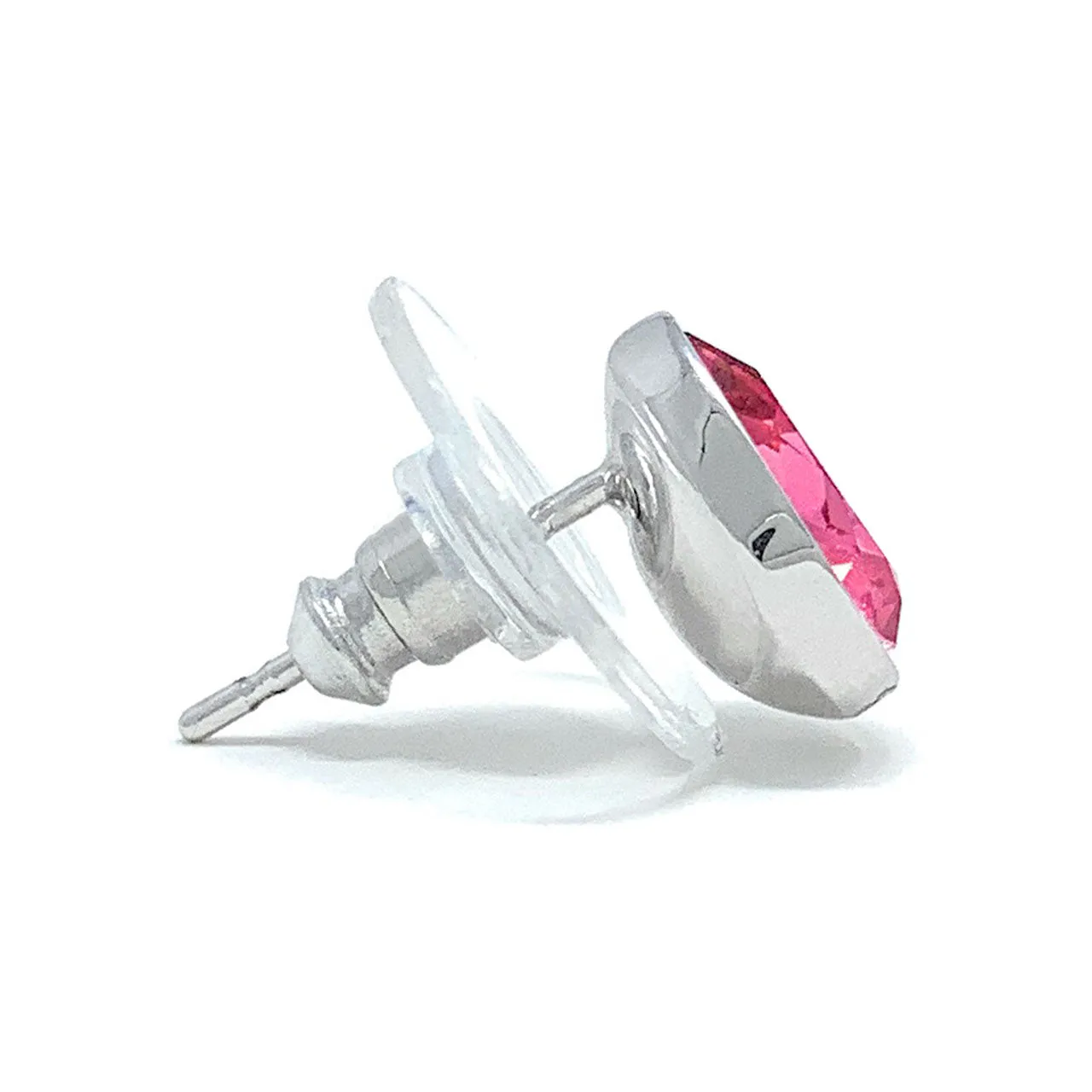 Mary Small Stud Earrings with Pink Rose Drop Crystals from Swarovski Silver Toned Rhodium Plated