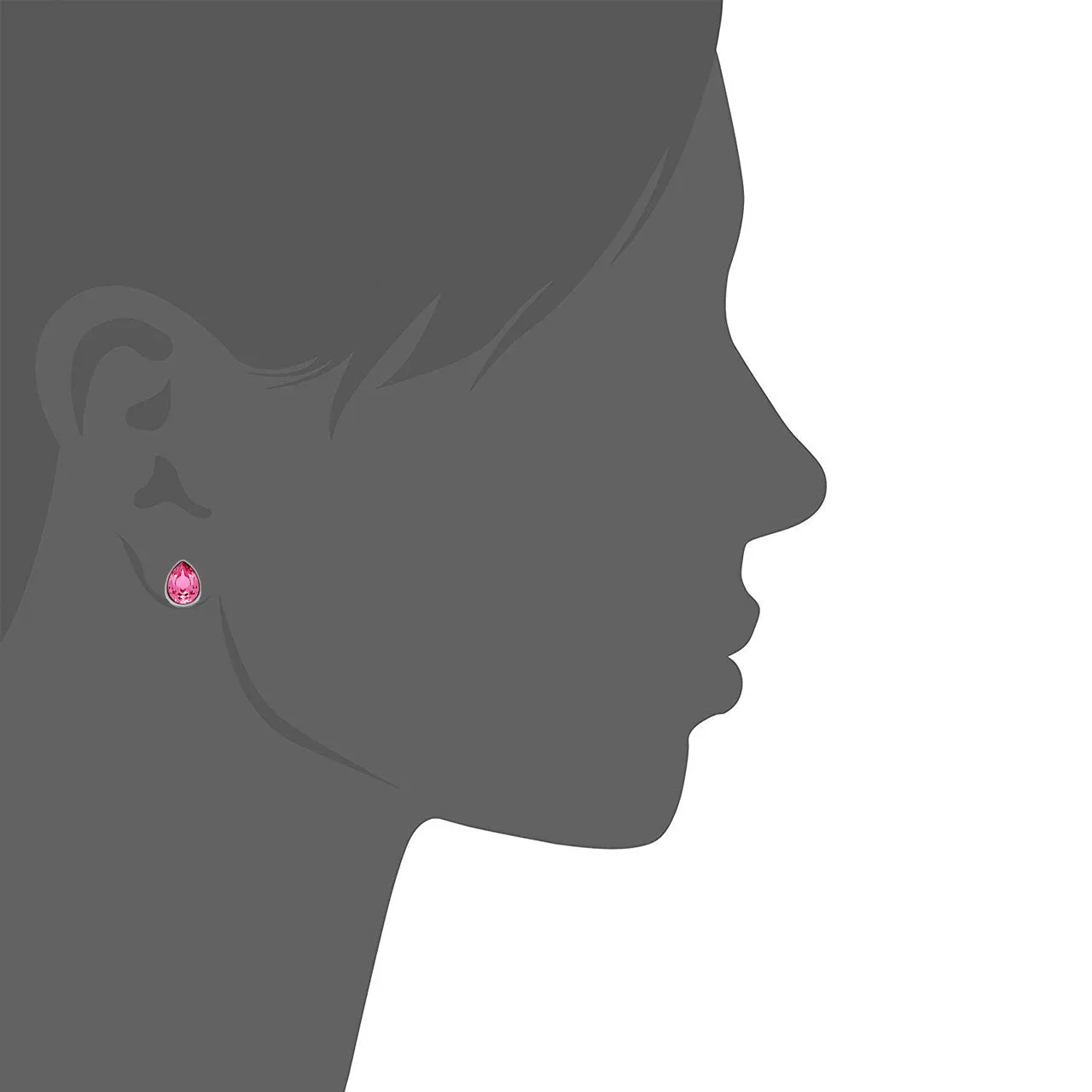 Mary Small Stud Earrings with Pink Rose Drop Crystals from Swarovski Silver Toned Rhodium Plated