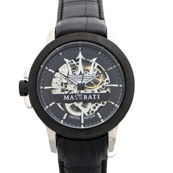Maserati Competizione Black Leather Strap Black Dial Automatic Watch for Gents - R8821119007