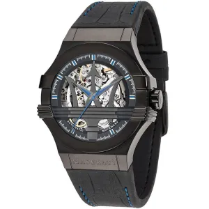 Maserati Potenza Black Leather Strap White Dial Automatic Watch for Gents - R8821108009