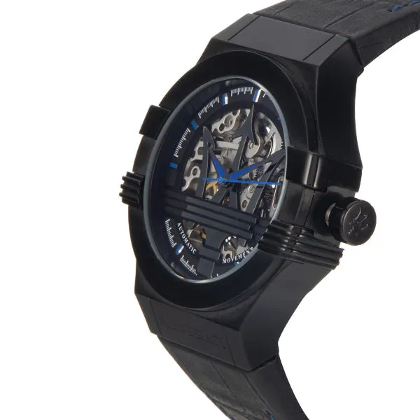 Maserati Potenza Black Leather Strap White Dial Automatic Watch for Gents - R8821108009
