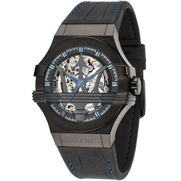 Maserati Potenza Black Leather Strap White Dial Automatic Watch for Gents - R8821108009
