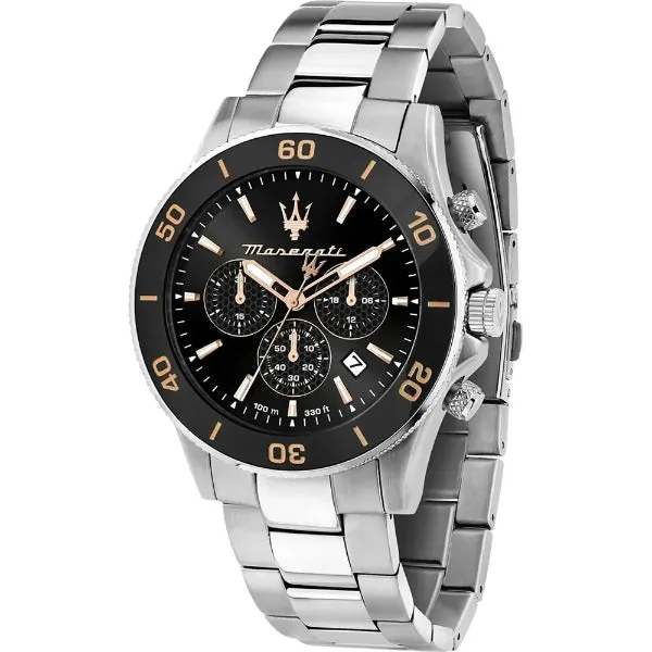 Maserati Traguardo Silver Stainless Steel Black Dial Quartz Watch for Gents - R8873600003