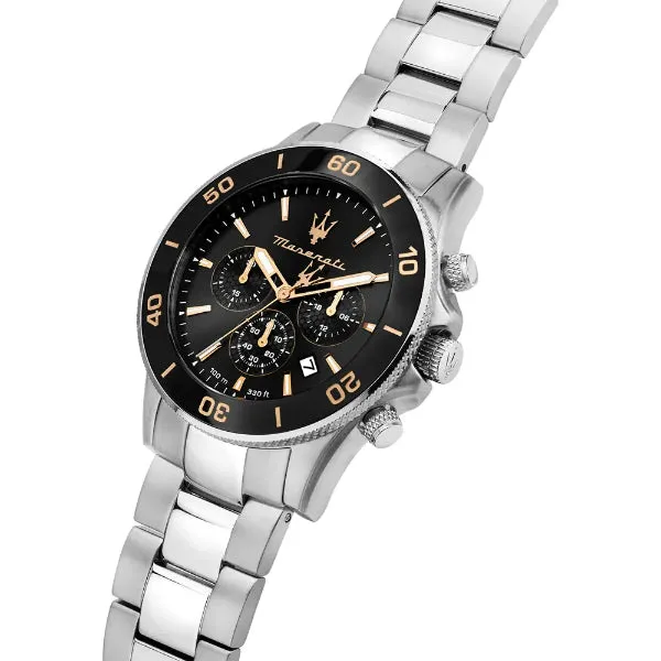 Maserati Traguardo Silver Stainless Steel Black Dial Quartz Watch for Gents - R8873600003