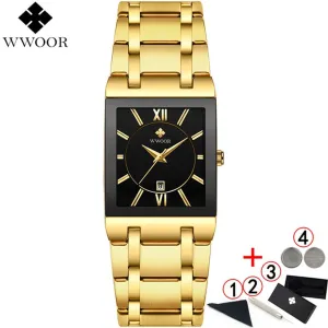 Men Watches Top Brand Luxury WWOOR Gold Black Square Quartz Watch Men 2020 Waterproof Golden Male Wristwatch Men Watches 2019