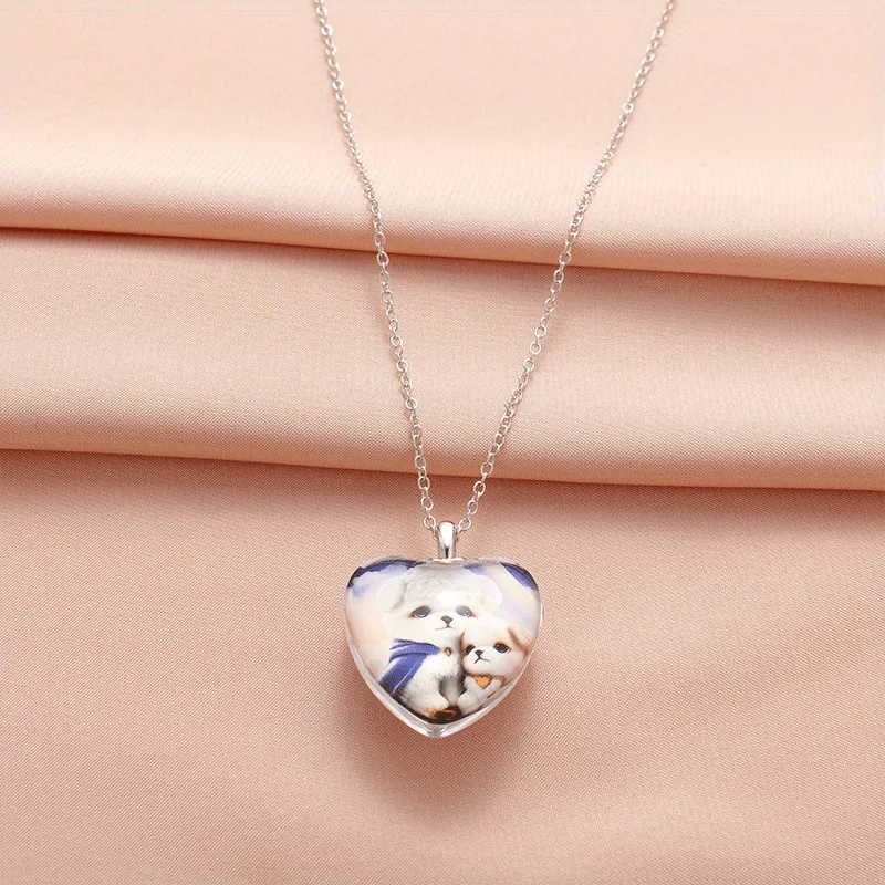 Men's Heart Shaped Dog Pendant Necklace Hip Hop Couple Necklace