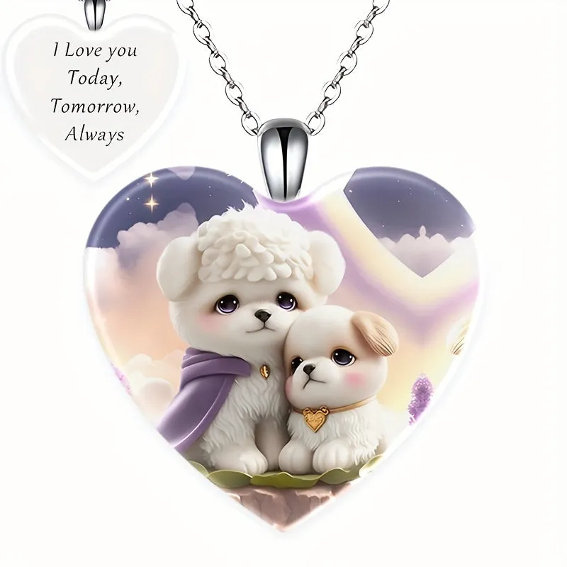 Men's Heart Shaped Dog Pendant Necklace Hip Hop Couple Necklace