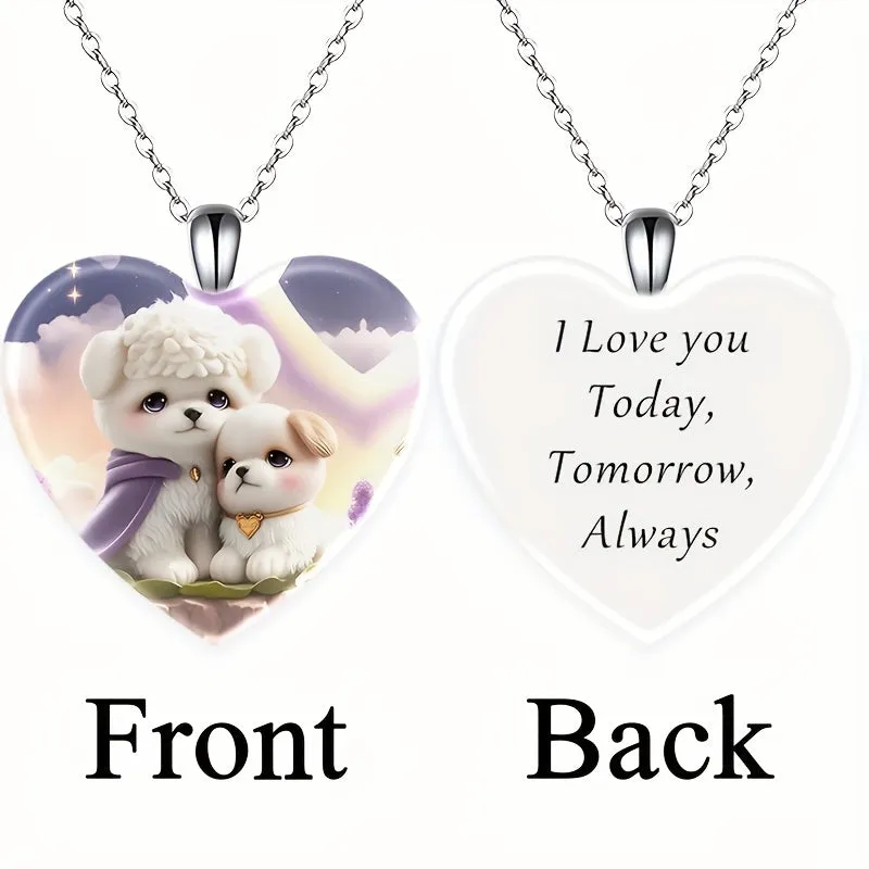 Men's Heart Shaped Dog Pendant Necklace Hip Hop Couple Necklace