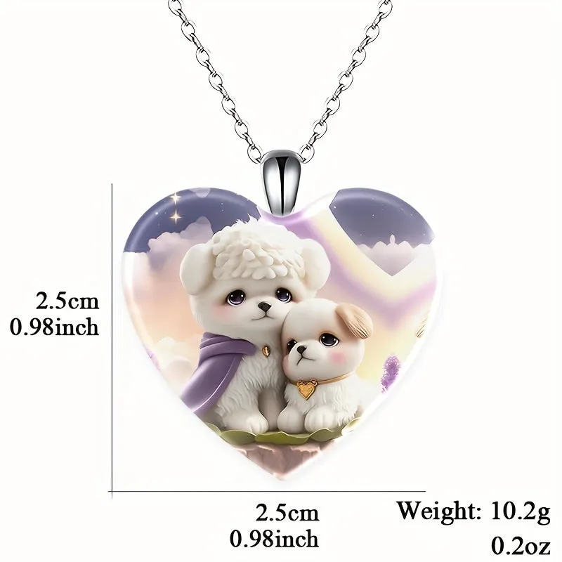 Men's Heart Shaped Dog Pendant Necklace Hip Hop Couple Necklace