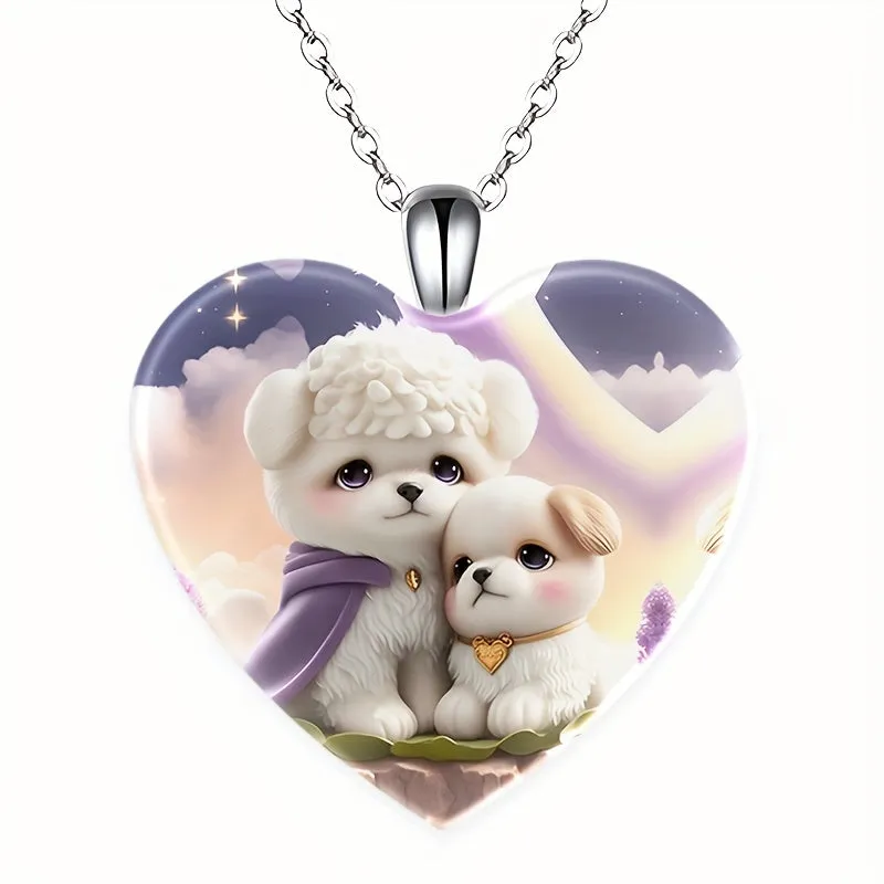 Men's Heart Shaped Dog Pendant Necklace Hip Hop Couple Necklace