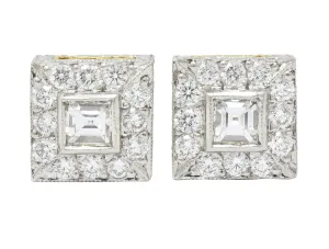Michael Beaudry Diamond Platinum 18 Karat Gold Square Halo Stud Earrings