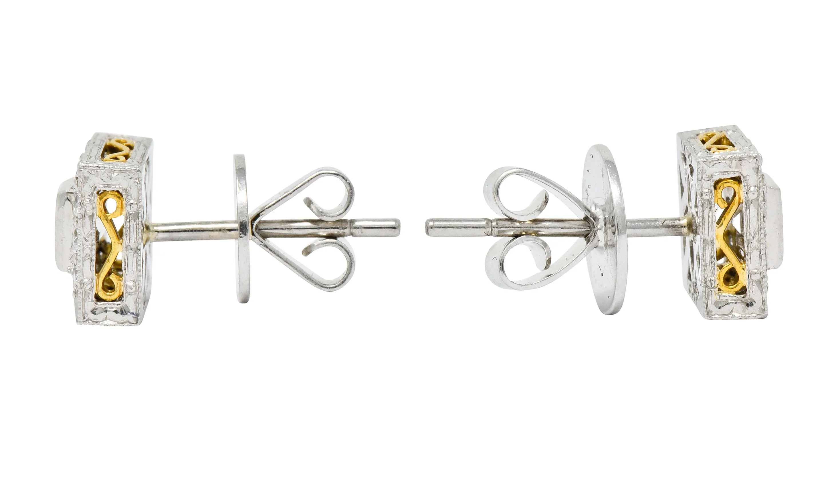 Michael Beaudry Diamond Platinum 18 Karat Gold Square Halo Stud Earrings