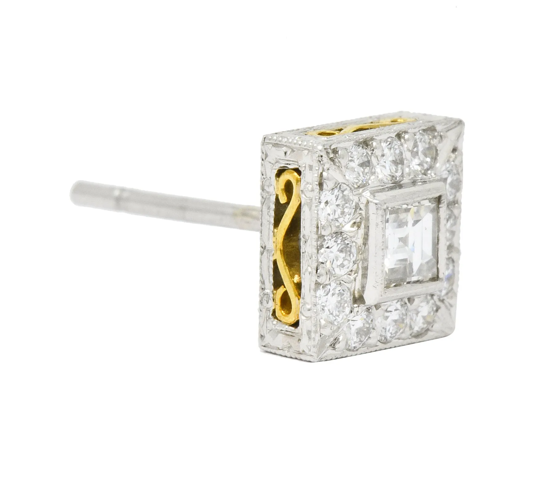 Michael Beaudry Diamond Platinum 18 Karat Gold Square Halo Stud Earrings