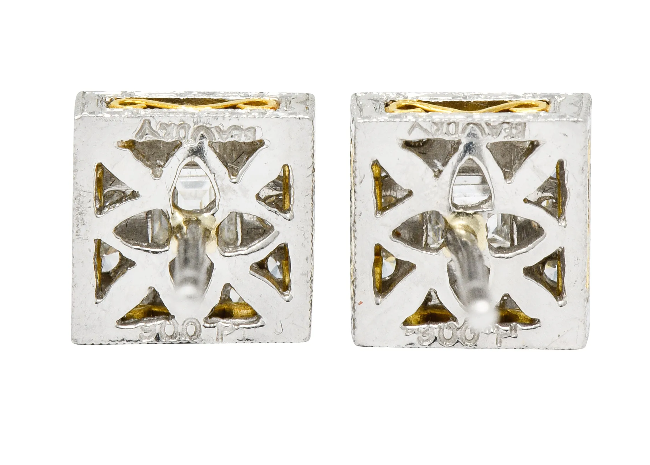 Michael Beaudry Diamond Platinum 18 Karat Gold Square Halo Stud Earrings