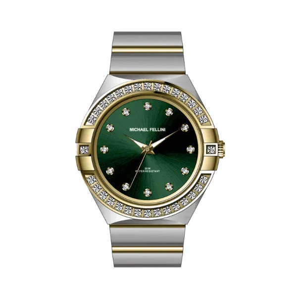 Michael Fellini Two-tone Stainless Steel Green Dial Quartz Watch for Ladies - MF-2356-05
