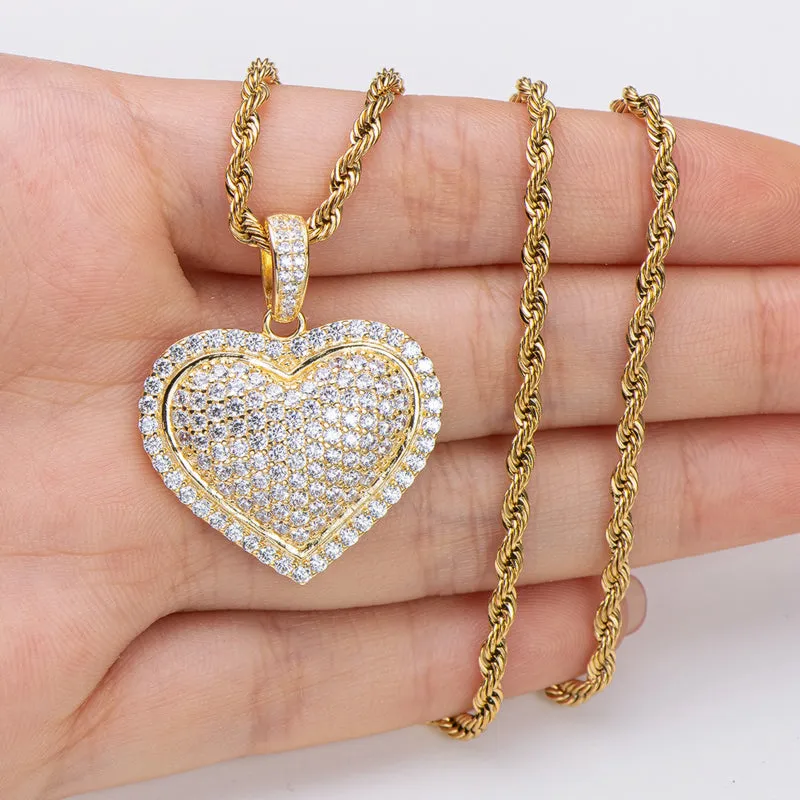 Micro Setting Created Diamond Heart Shaped Hip Hop Pendant Necklace
