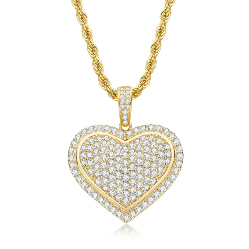 Micro Setting Created Diamond Heart Shaped Hip Hop Pendant Necklace