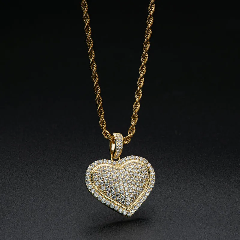 Micro Setting Created Diamond Heart Shaped Hip Hop Pendant Necklace