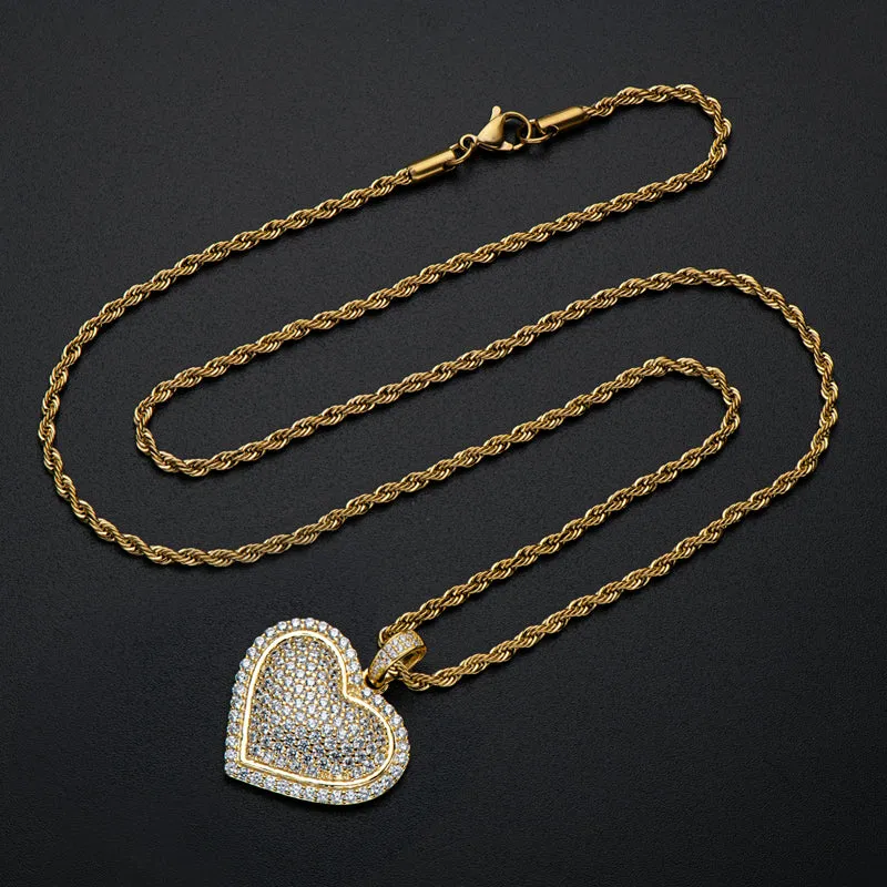 Micro Setting Created Diamond Heart Shaped Hip Hop Pendant Necklace