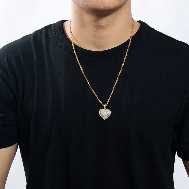 Micro Setting Created Diamond Heart Shaped Hip Hop Pendant Necklace