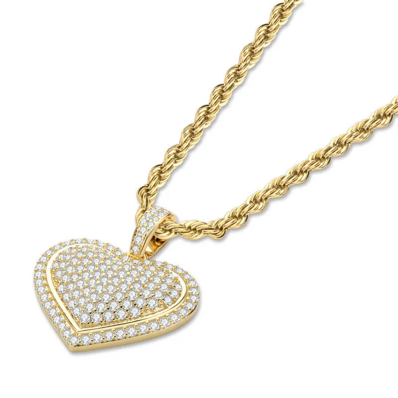 Micro Setting Created Diamond Heart Shaped Hip Hop Pendant Necklace